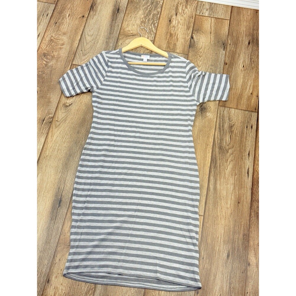 LuLaRoe Julia Women Dress Large  Gray Short Sleeve Stretch Knee Length Comfy